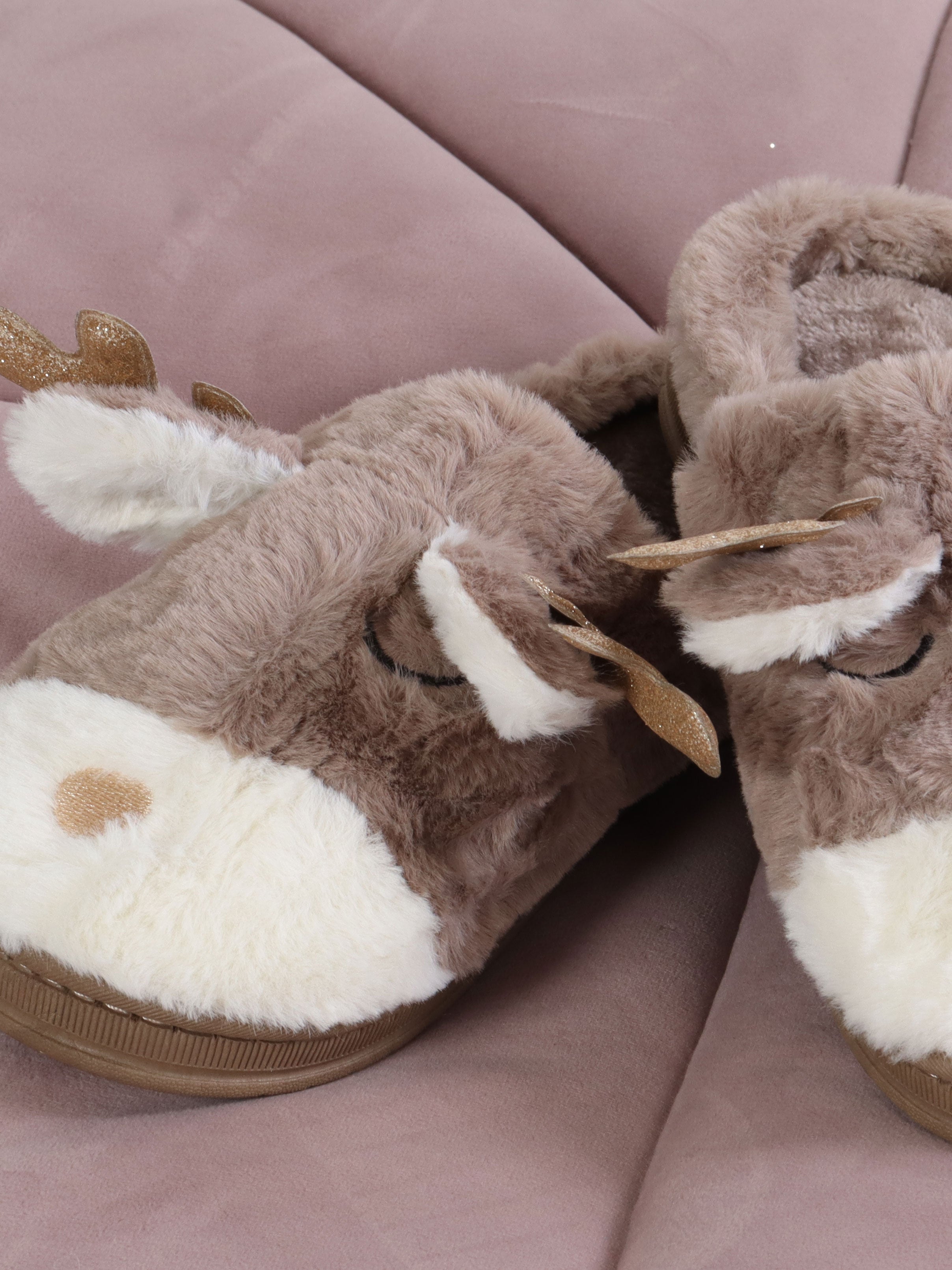 Petra - Mjuka ren-tofflor med guldglimmer